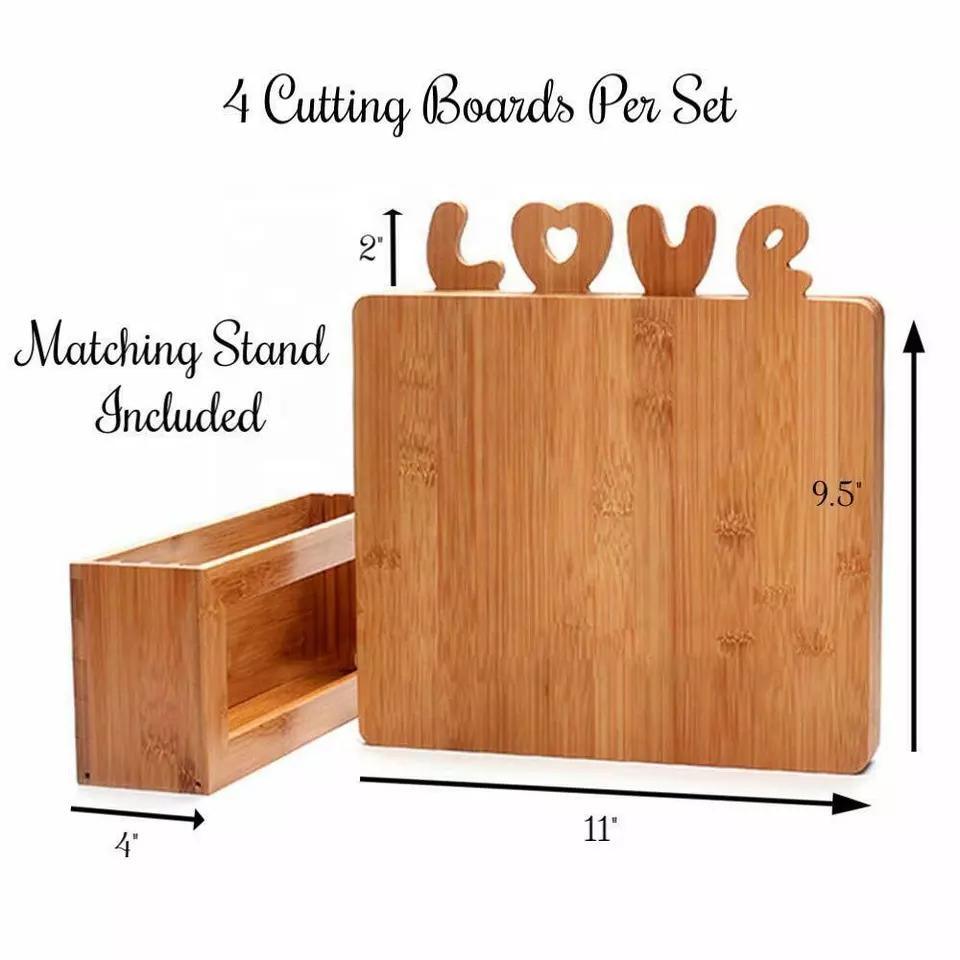 Romantic Bamboo Classification Chopping Cutting Board Set of 4 with Stand Holder