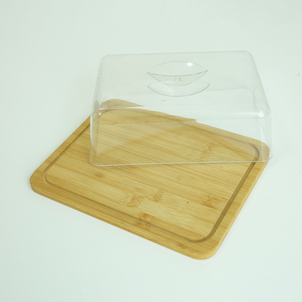 Square Shape Wooden Cake Stand with Dome Cake Stand with Lid for Wedding