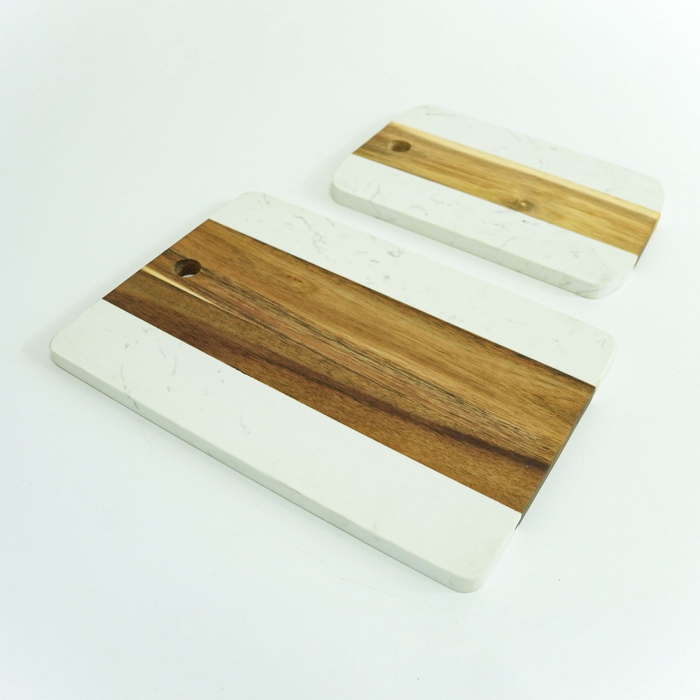 Rectangle Shape Acacia Wood and White Marble Cutting Board for Cheese Bread