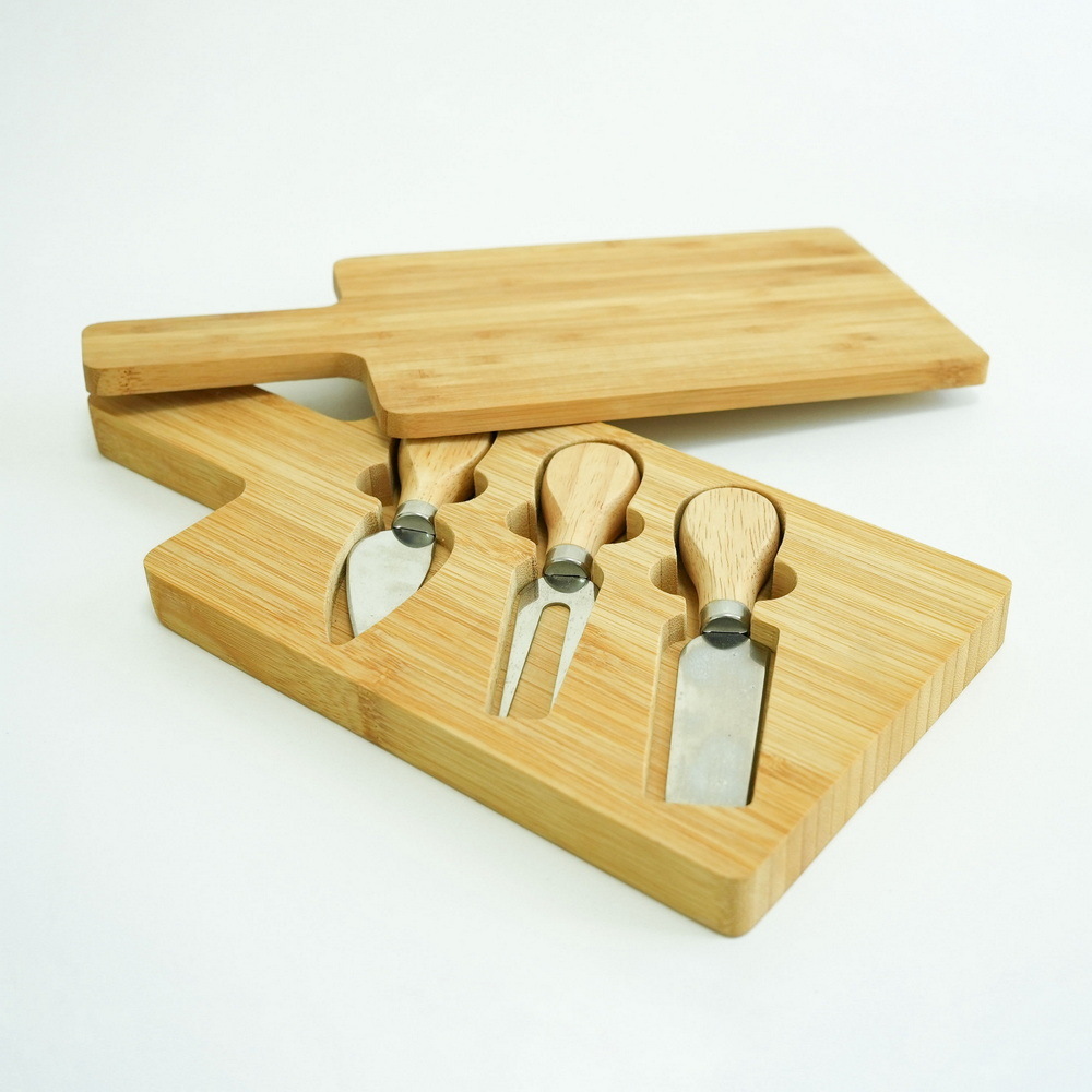 Unique Design Swivel Bamboo Cheese Board with knives Set and handle