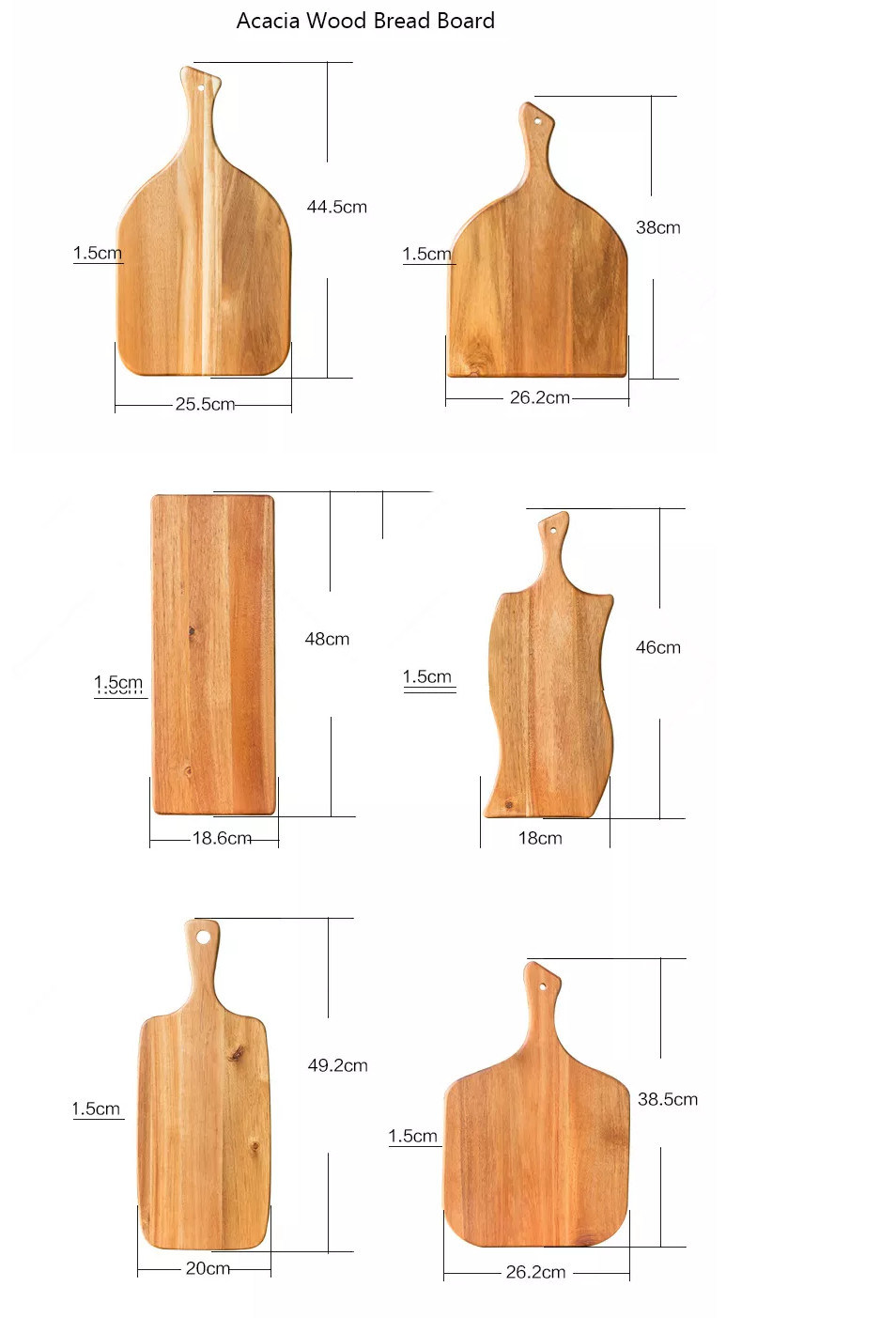 Manufacture Creative Design Acacia Wood Chopping Board Bread Cutting Board with Handle From Fujian Factory