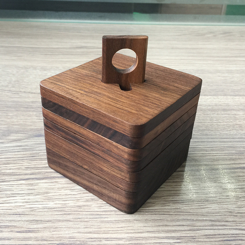 Wholesale Beech Black Walnut Wood Coaster Teacup Mat Set of 6