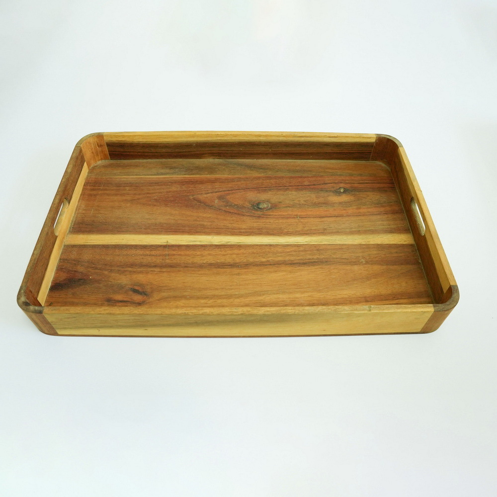 Large Rectangular Wood Serving Tray with Cut out Handles