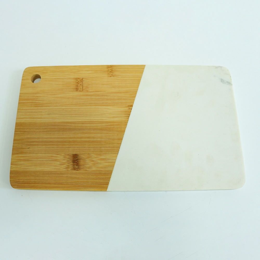 Thick Rectangle Bamboo and Marble Cutting Board Chopping Board Serving Board with Hanging Hole