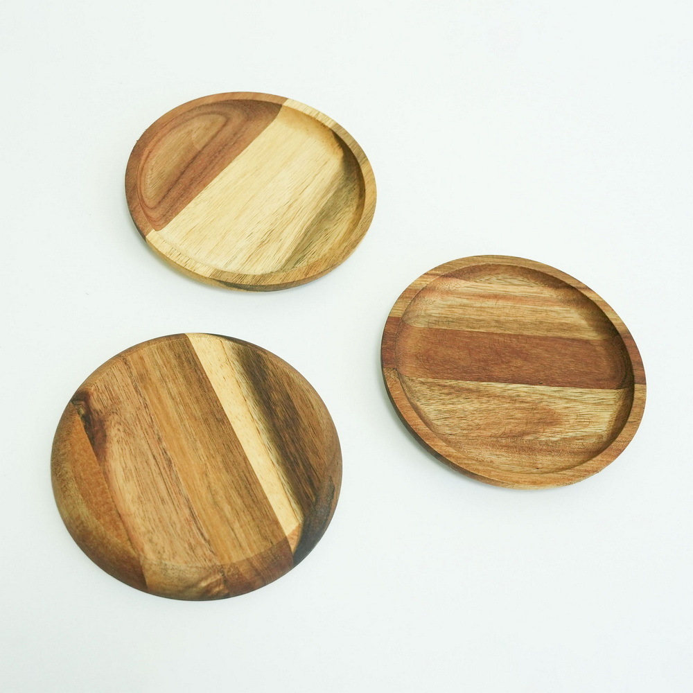 Manufacture Custom Round Shape Acacia Wooden Coaster for Home Kitchen