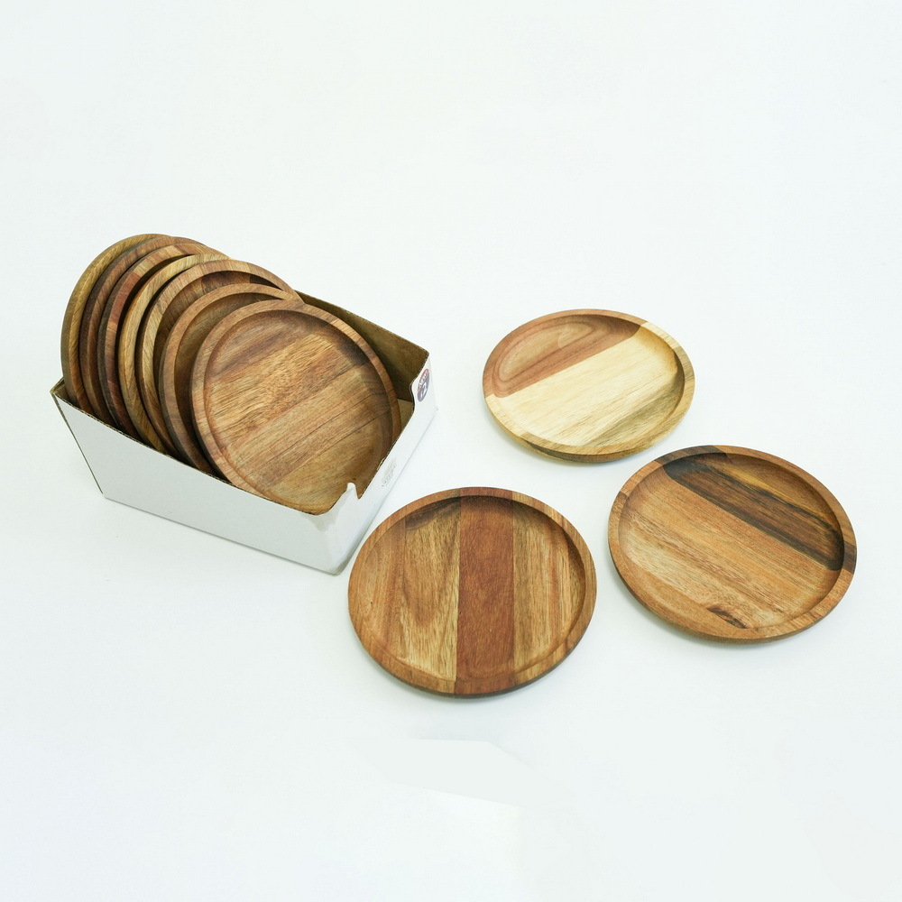 Manufacture Custom Round Shape Acacia Wooden Coaster for Home Kitchen