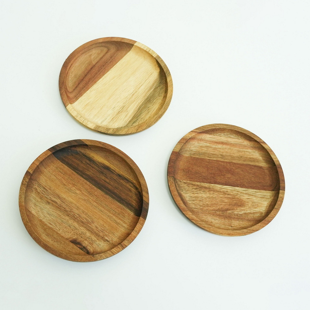 Manufacture Custom Round Shape Acacia Wooden Coaster for Home Kitchen
