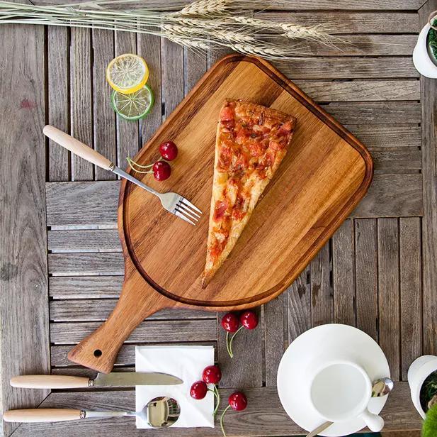 Solid Acacia Wood Fruit Cutting Board Steak Pizza Peel Plate Bread Cutting Board