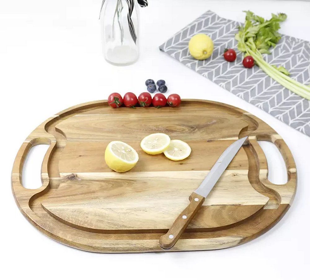 Custom Logo Large Natural Acacia Wood Barbecue BBQ Cutting Board with Handles