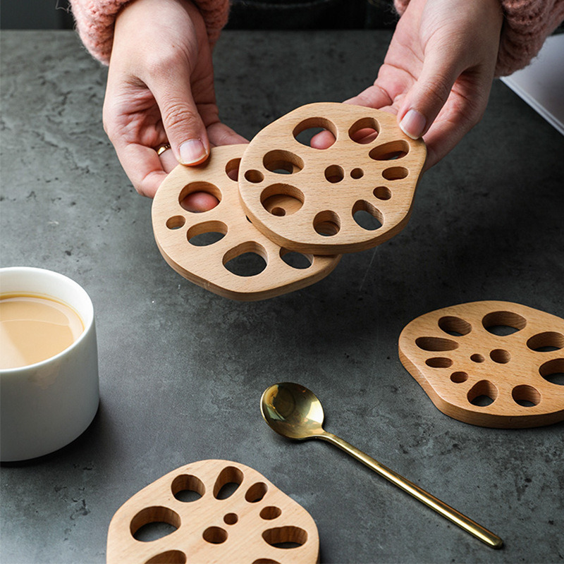 Creative Mug Mat Wooden Heat Insulation Mat Tea Cup Coaster with Holder