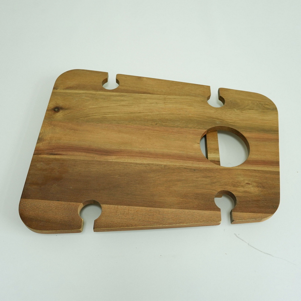 Foldable and Portable Acacia Wood Wine Picnic Table with Glass Holder and Snack Tray for Outdoor Camping
