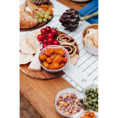 Large Round White Marble and Wood Paddle Cutting Board Cheese Board