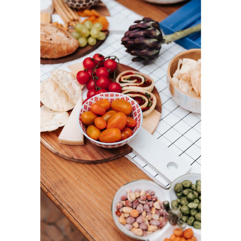 Large Round White Marble and Wood Paddle Cutting Board Cheese Board