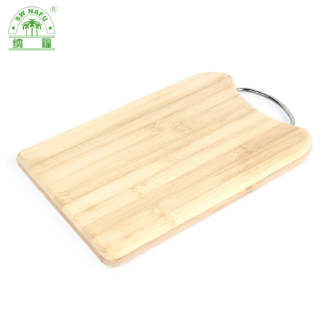 Custom Rectangle Shape Light Carbonized Chopping Board Bamboo with Metal Handle