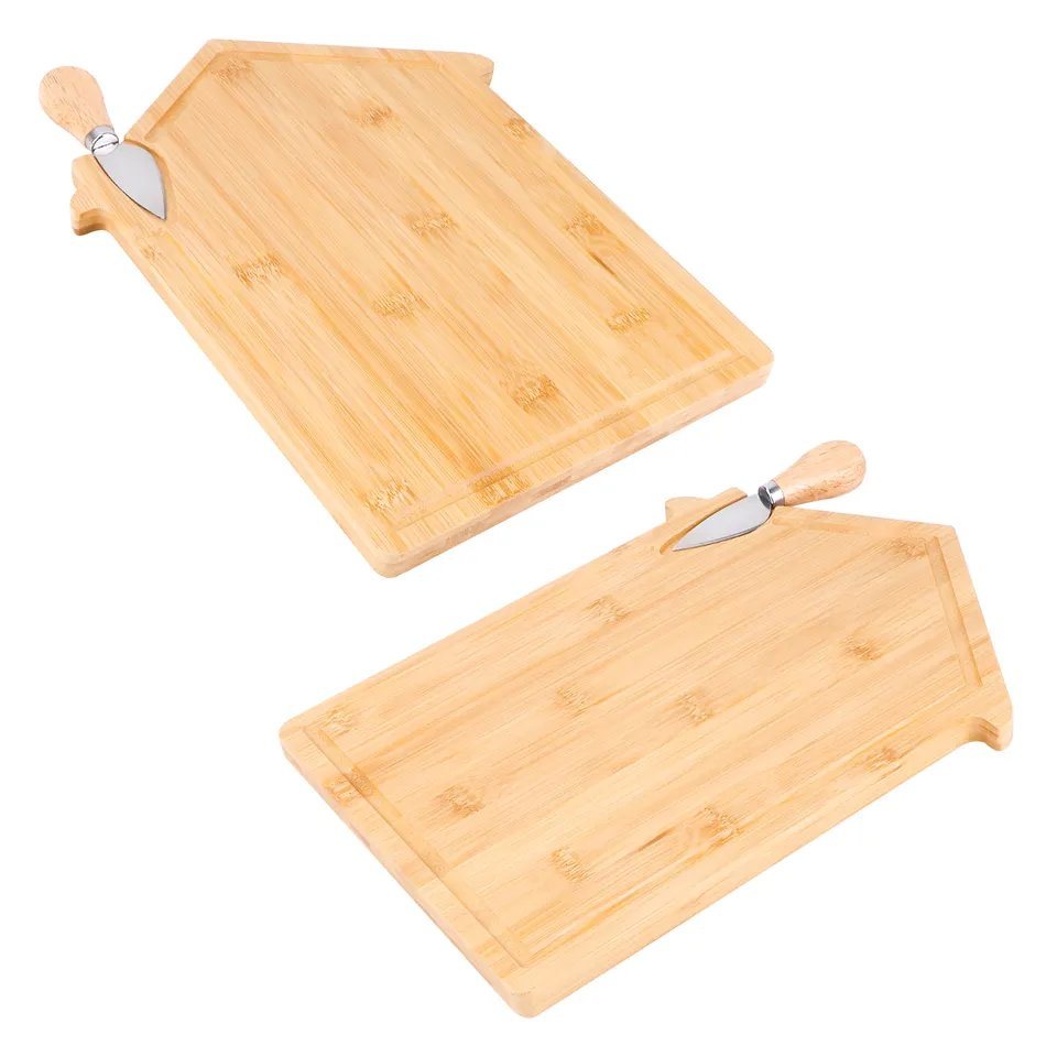 House Shape Bamboo Cutting Board Cheese Board with Knife