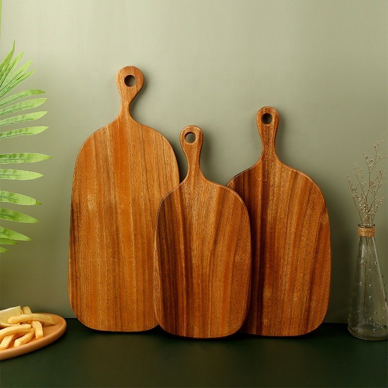 Acacia Wood Serving Board Cutting Board Set of 3 with Handle and Hanging Hole