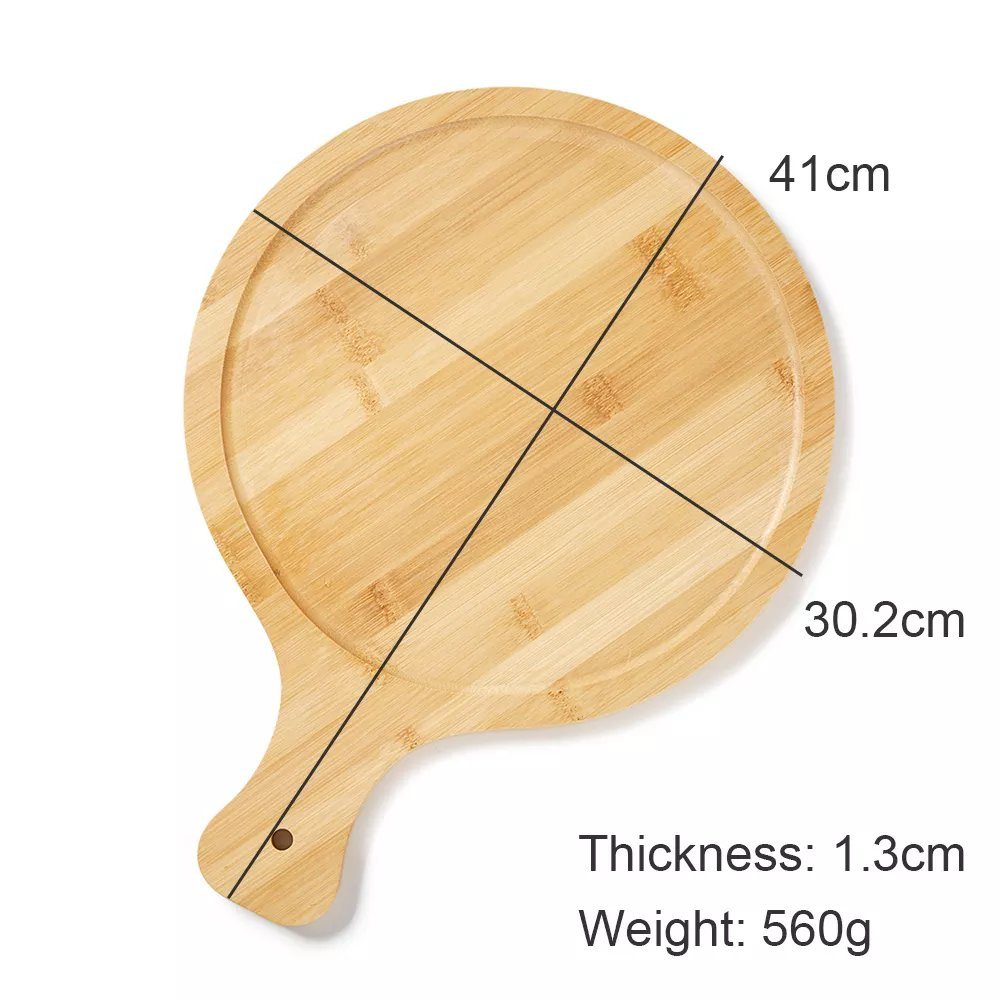 30cm Round Bamboo Fruit Cocktail Game Board Pizza Cutting Board with Grooves and Handle