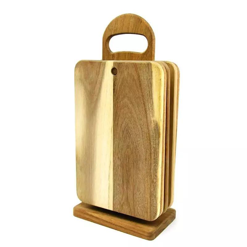 Multi Pieces Acacia Wood Chopping Board Kitchen Cutting Board Set with Holder