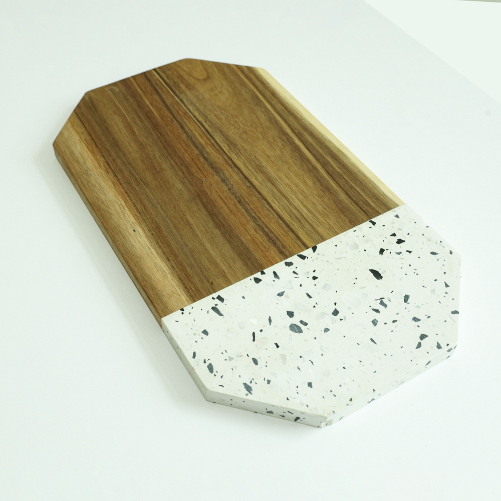 Octagonal Marble & Wood Cutting Board Cheese Board Charcuterie Board