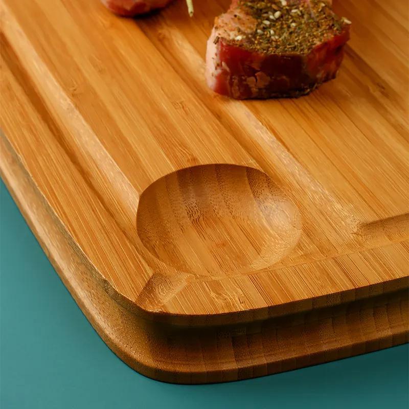 Large Steak Serving Chopping Block Bamboo Cutting Board with Juice Groove