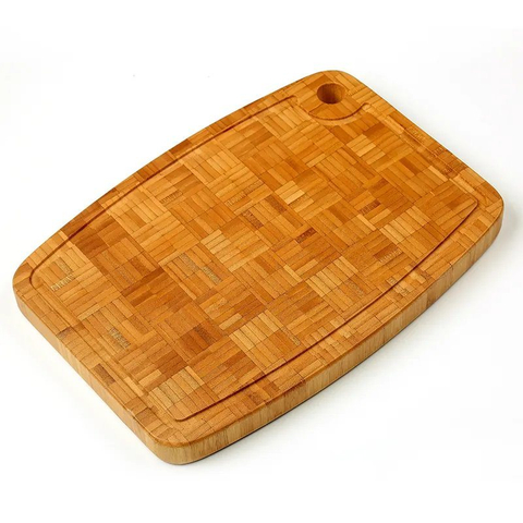 End Grain Thick Bamboo Cutting Board Chopping Blocks with Juice Grooves and Round Wall Hole