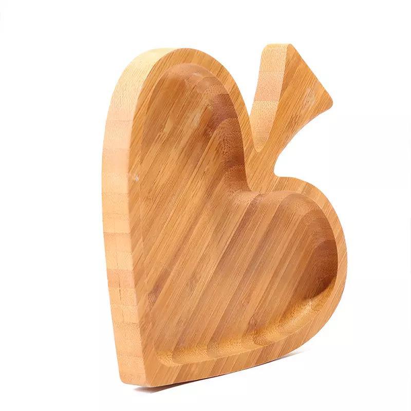 Wholesale Reusable Bamboo Product Heart Shape Bamboo Plates for Kids