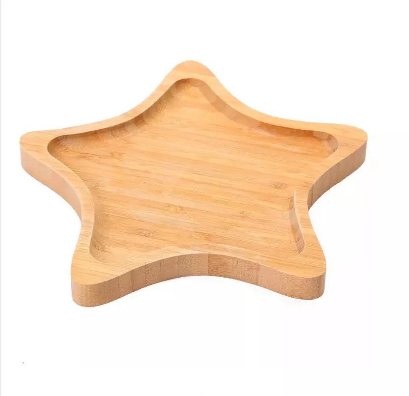 Food Grade Wooden Plates Star Shape Breakfast Snack Bamboo Tray