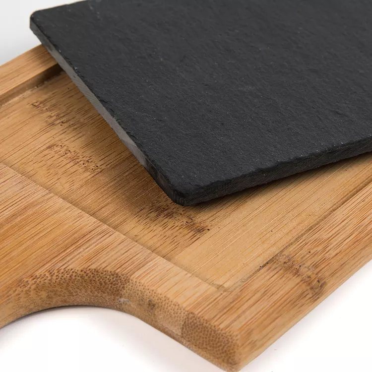 Natural Long Handle Bamboo Cheese Cutting Marble Charcuterie Board