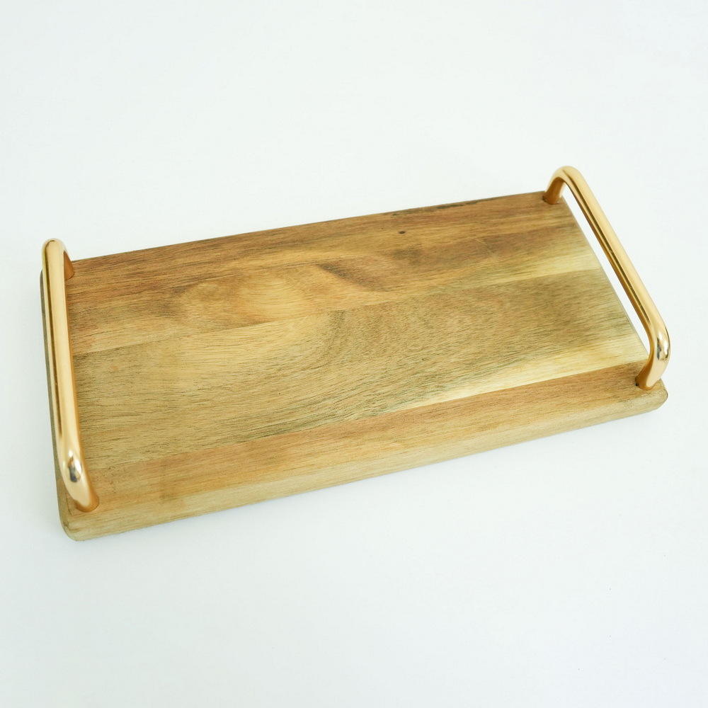 Rectangular Acacia Wood Serving Tray Serving Platters with Metal Handles