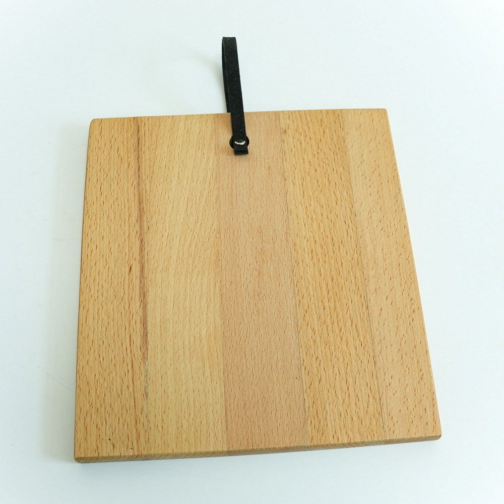 Small Rectangle Beech Wood Cutting Board with Leather Strap