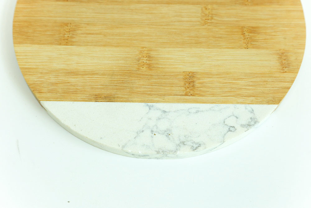 Large Round White Marble and Bamboo Serving Board Chopping Board