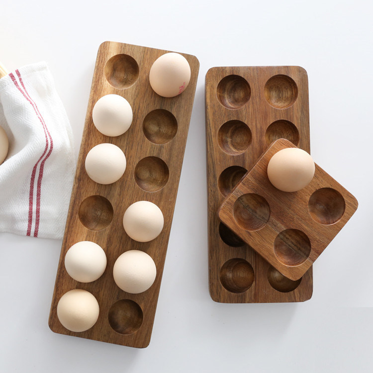 Solid Wood Egg Storage Box Acacia Wood Duck Egg Tray Egg Rack Refrigerator Kitchen Egg Tray