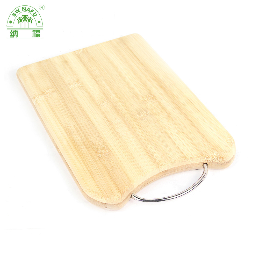 Custom Rectangle Shape Light Carbonized Chopping Board Bamboo with Metal Handle