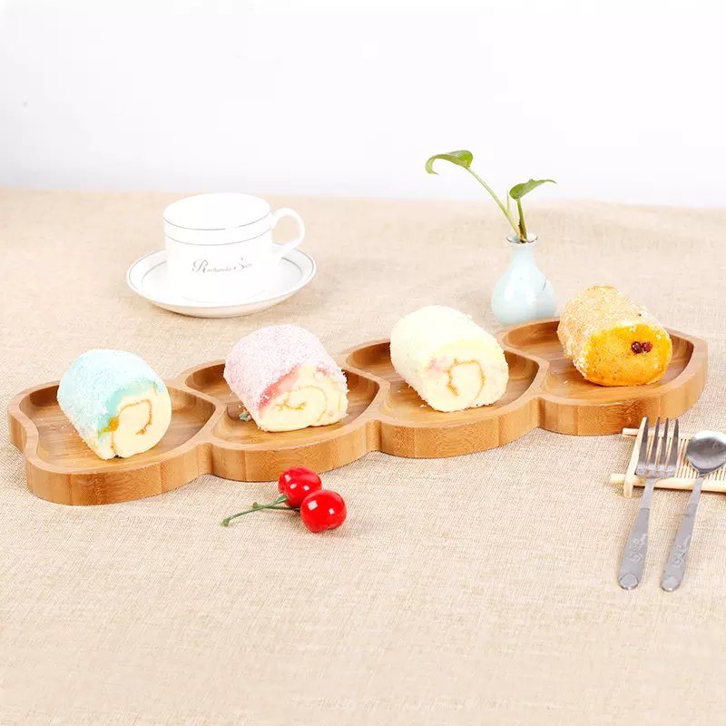 Heart Shape Divided Organic Bamboo Food Compartment Candy Dry Fruit Nut Snack Serving Plate