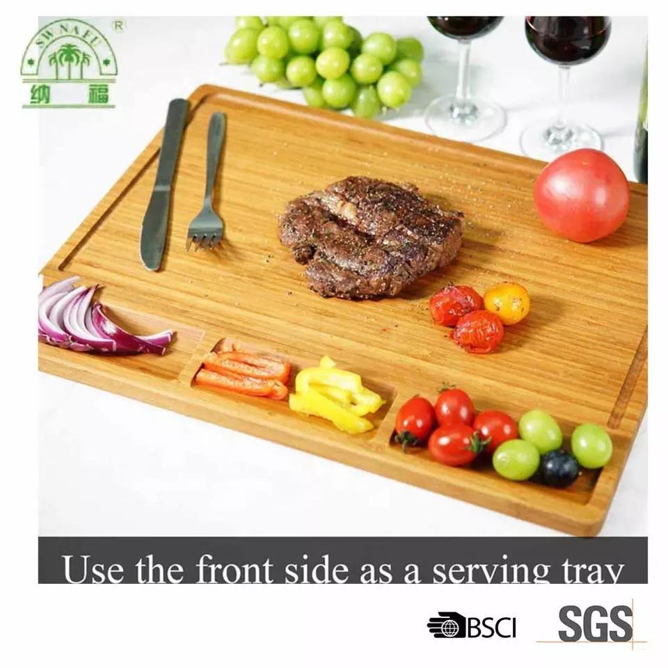 Extra Large Bamboo Cutting Board Cheese Cutting Board with Juice Groove and 3 Built-in Dividers