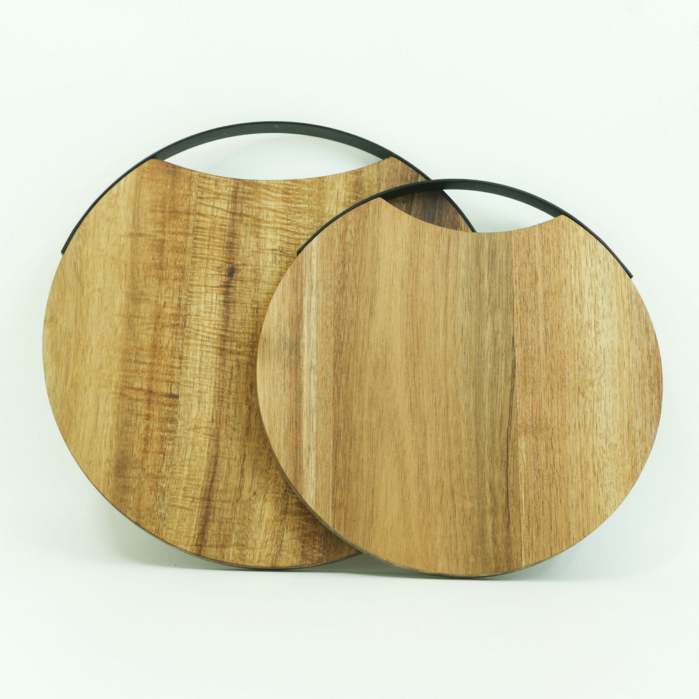 Round Acacia Wood Cutting Board Set of 2 with Handle.