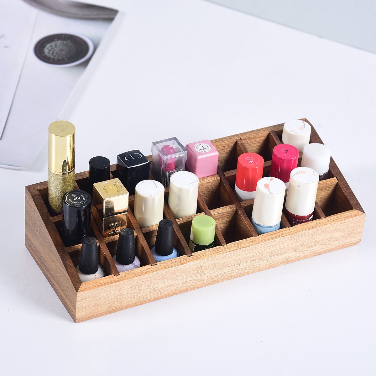 24 Spaces Bamboo Wood Lipstick Organizer Lipstick Holder Display Stand