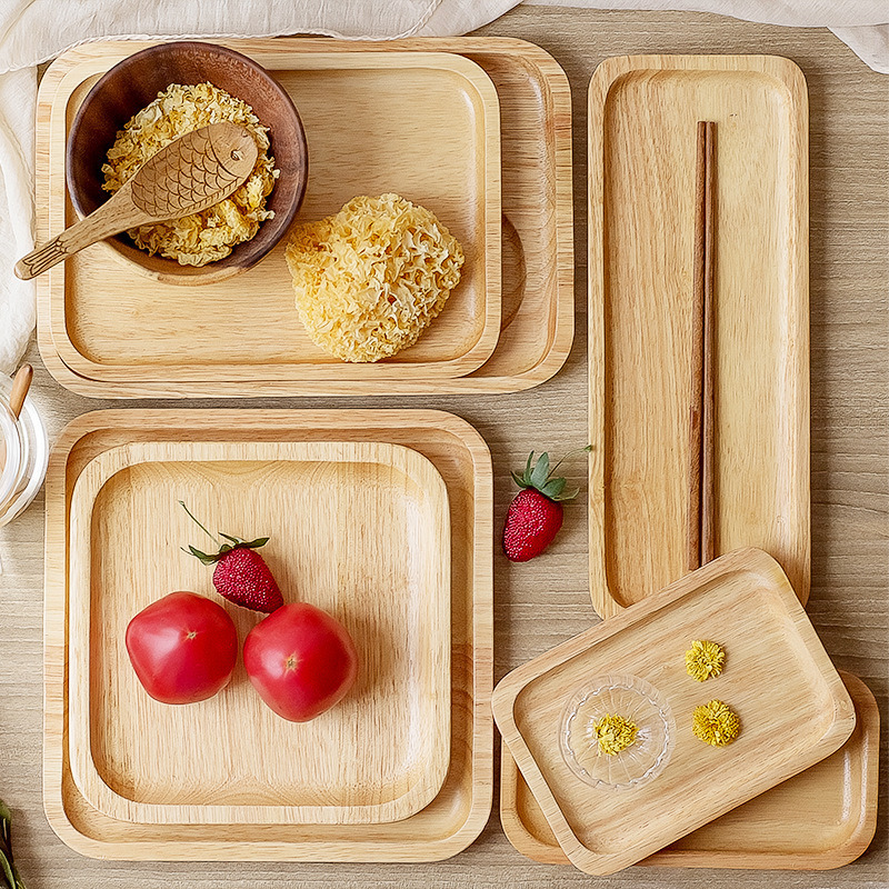 Factory Supply Various Shape Rubber Wood Serving Plate Dinner Plates Set Wood Plate