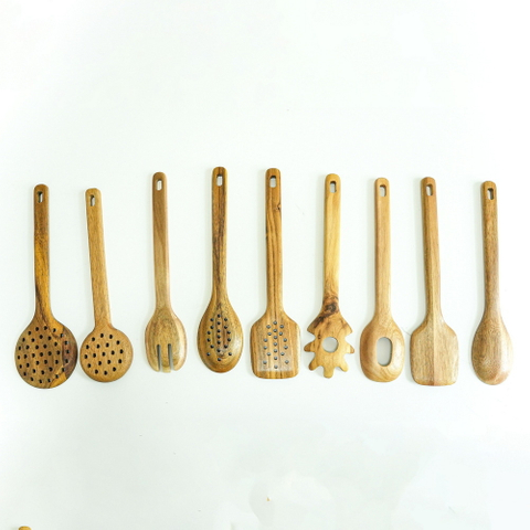Home Basic Portable Non Stick Acacia Wood Utensils for Kitchen and Cooking