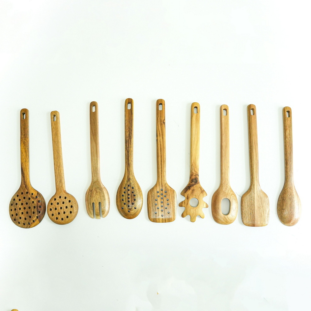 Home Basic Portable Non Stick Acacia Wood Utensils for Kitchen and Cooking