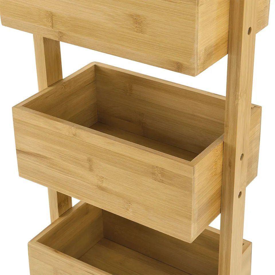 Factory Supply 4 Layers Bamboo Wooden Storage Rack Storage Organizer Shelf Boxes for Living Room Bathroom