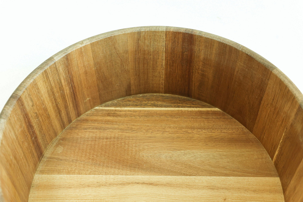 Friendly Custom Round Wooden Salad Bowl Bowl Set Fruit Bowl with Salad Servers