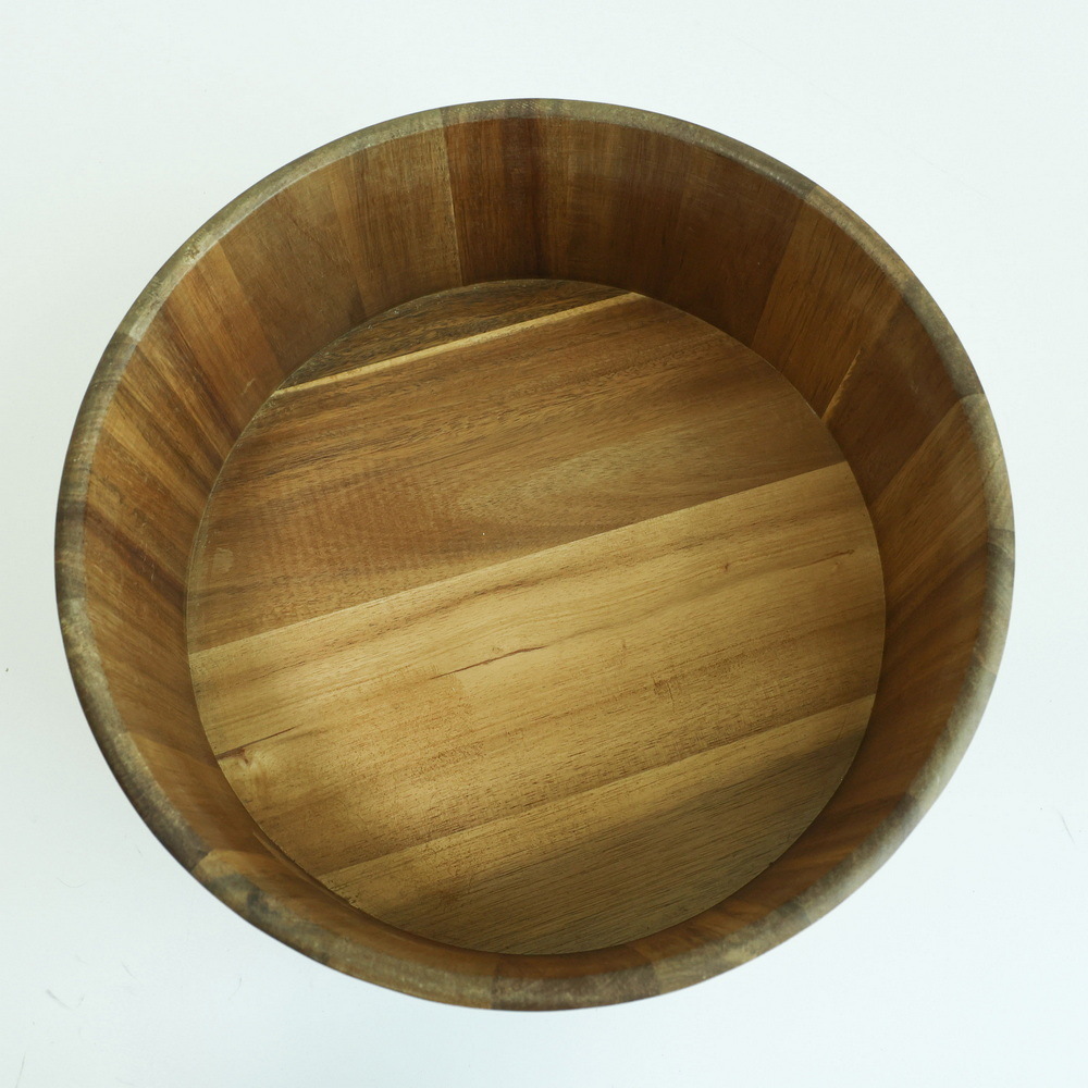 Friendly Custom Round Wooden Salad Bowl Bowl Set Fruit Bowl with Salad Servers