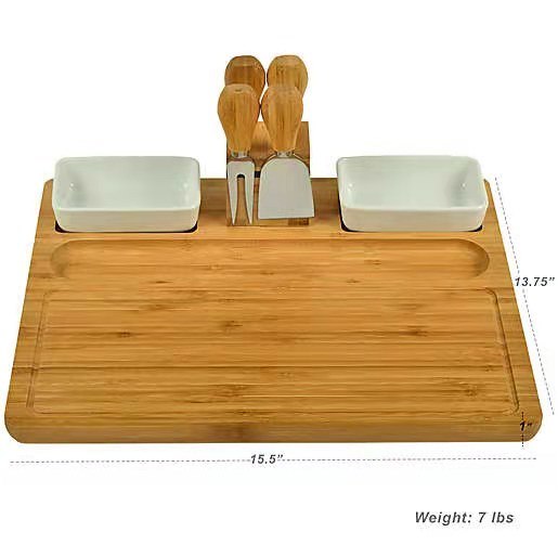 Personalize Bamboo Charcuterie Board and Cheese Platter Board with Knife Set and Sauce Tray