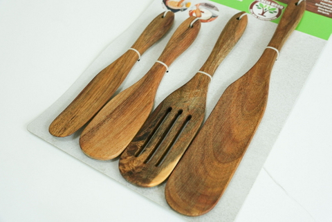 Manufacture Portable and Reusable Wooden Spatula Set of 4 Slotted Spatula for Kitchen