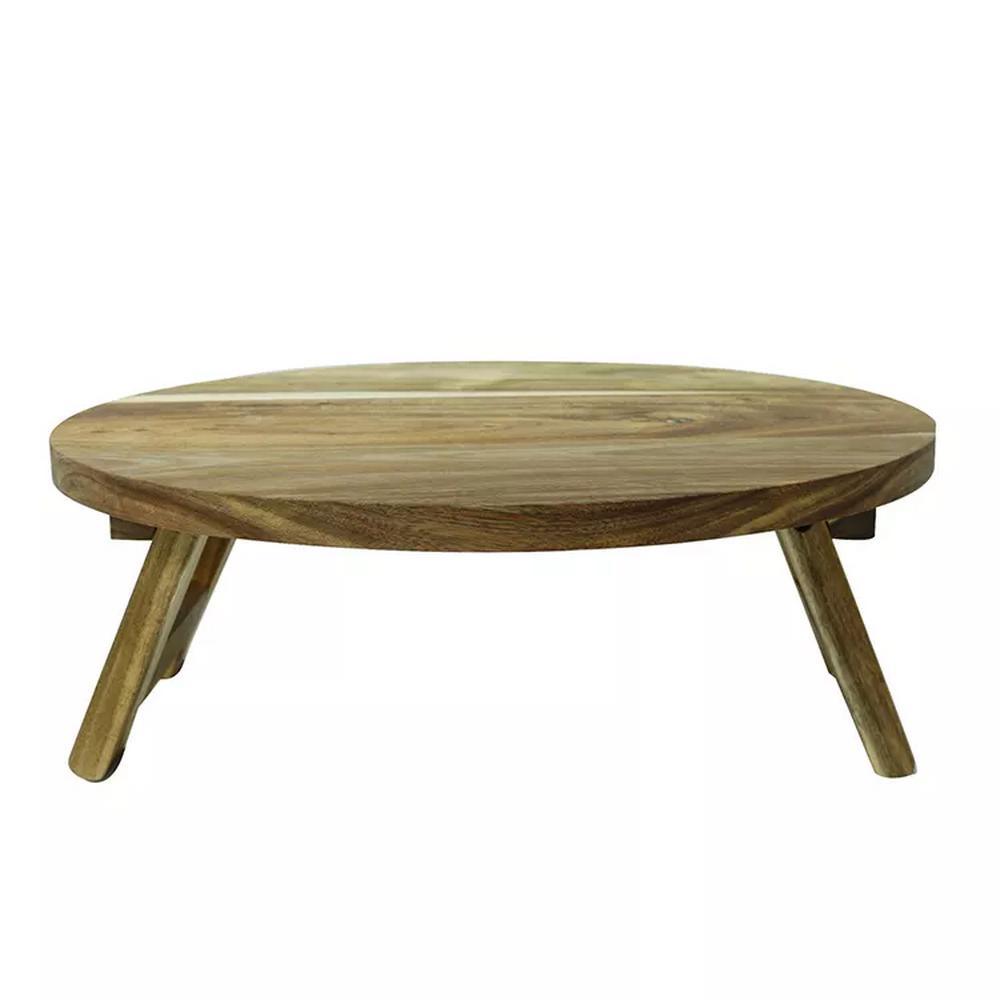 Wholesale Folding Portable Acacia Wood Serving Tray Outdoor Picnic Serving Table for Fruit Food