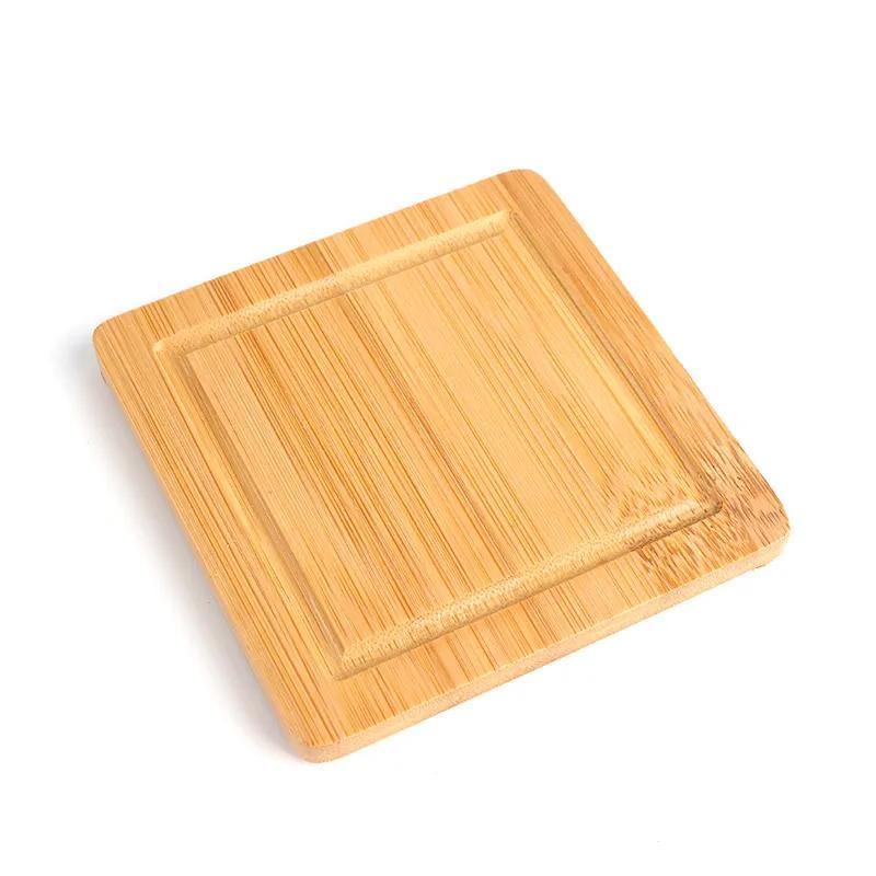 Custom Square Bamboo Wooden 5PCS Coasters Set with Holder