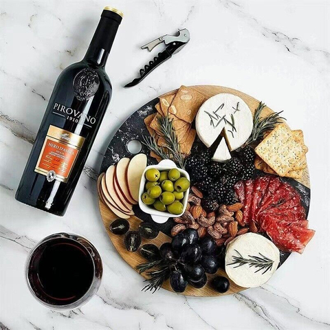 Round Bamboo Cutting Board Cheese Board with Black Marble in The Middle
