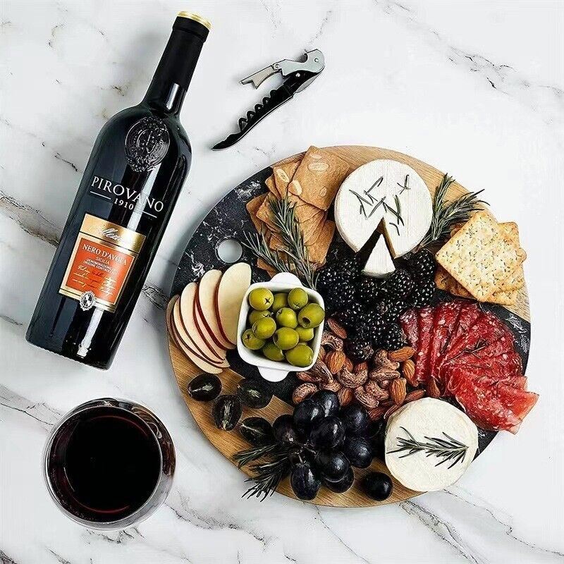 Round Bamboo Cutting Board Cheese Board with Black Marble in The Middle