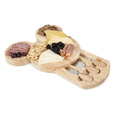 Mouse Head Shape Rubber Wood Cheese Board Knife Set for for Meat, Cheese, Bread
